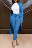 Blue Fashion Solid Cardigan Pants Long Sleeve Two Pieces