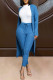 Blue Fashion Solid Cardigan Pants Long Sleeve Two Pieces