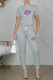 Grey Fashion Casual Print Patchwork O Neck Short Sleeve Two Pieces