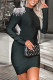 Black Fashion Sexy Patchwork Backless O Neck Long Sleeve Dresses