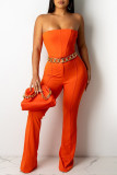 Orange Fashion Sexy Solid Backless Strapless Sleeveless Two Pieces
