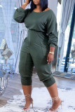 Olive Green Fashion Casual Solid Fold Off the Shoulder Regular Jumpsuits
