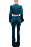 Blue Sexy Casual Solid Bandage Zipper Collar Long Sleeve Two Pieces
