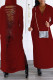 Burgundy Sexy Street Solid Hollowed Out Patchwork Slit Hooded Collar Straight Dresses