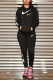 Black Casual Print Letter Hooded Collar Long Sleeve Two Pieces