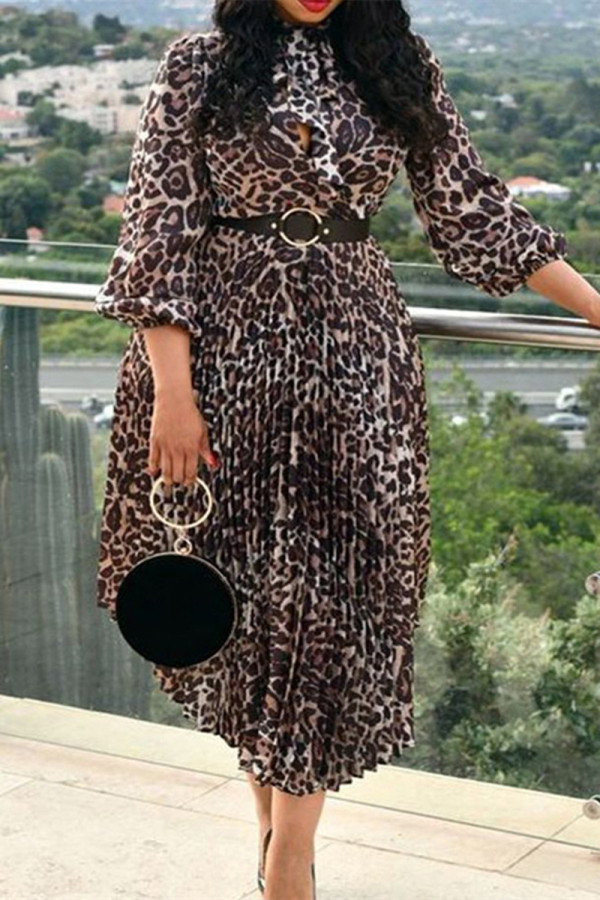 Multicolor Fashion Casual Print Asymmetrical Long Sleeve Dresses