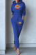 Blue Fashion Street Print Patchwork Hooded Collar Long Sleeve Two Pieces