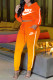 Orange Fashion Casual Print Patchwork Hooded Collar Long Sleeve Two Pieces