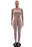 Pink Sexy Solid Split Joint Asymmetrical Strapless Long Sleeve Two Pieces