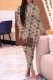 Deep Coffee Fashion Casual Print Basic Turtleneck Long Sleeve Two Pieces