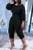 Black Fashion Casual Solid Fold Off the Shoulder Regular Jumpsuits