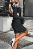 Pink Fashion Sexy Patchwork Backless O Neck Long Sleeve Dresses