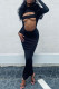 Black Fashion Sexy Solid Hollowed Out Half A Turtleneck Long Sleeve Dresses