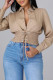 Apricot Fashion Casual Solid Bandage Split Joint Turndown Collar Tops
