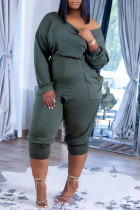 Olive Green Fashion Casual Solid Fold Off the Shoulder Regular Jumpsuits
