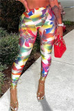 Colour Fashion Casual Print Basic Skinny High Waist Pencil Trousers
