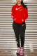 Red Casual Print Letter Hooded Collar Long Sleeve Two Pieces