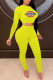 Yellow Fashion Sexy Print Patchwork O Neck Long Sleeve Two Pieces