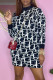 Tibetan Blue Fashion Street Print Patchwork O Neck One Step Skirt Dresses