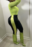 Green Casual Solid Split Joint Skinny Mid Waist Pencil Solid Color Bottoms