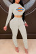 Light Gray Fashion Sexy Print Patchwork O Neck Long Sleeve Two Pieces