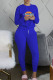 Royal Blue Fashion Sexy Print Patchwork O Neck Long Sleeve Two Pieces
