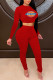 Red Fashion Sexy Print Patchwork O Neck Long Sleeve Two Pieces