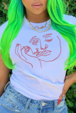 White Casual Street Print Patchwork O Neck T-Shirts