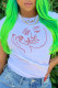 White Casual Street Print Patchwork O Neck T-Shirts