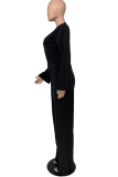 Black Casual Solid Split Joint V Neck Boot Cut Jumpsuits