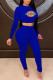 Royal Blue Fashion Sexy Print Patchwork O Neck Long Sleeve Two Pieces