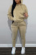 Khaki Fashion Casual Solid Basic Hooded Collar Long Sleeve Two Pieces