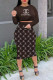 Brown Fashion Casual Print Patchwork O Neck Long Sleeve Two Pieces