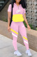 Pink Fashion Casual Print Patchwork Zipper Collar Short Sleeve Two Pieces