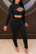 Black Fashion Sexy Print Patchwork O Neck Long Sleeve Two Pieces