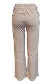 Apricot Casual Solid Hollowed Out Regular Mid Waist Straight Patchwork Bottoms