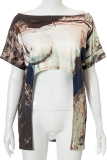 Multicolor Casual Print Patchwork O Neck T-Shirts