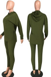 Ink Green Casual Solid Patchwork Asymmetrical Hooded Collar Long Sleeve Two Pieces