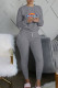 Dark Gray Fashion Sexy Print Patchwork O Neck Long Sleeve Two Pieces