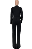 Black Casual Solid Split Joint V Neck Boot Cut Jumpsuits