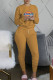 Apricot Fashion Sexy Print Patchwork O Neck Long Sleeve Two Pieces