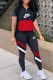 Black Fashion Casual Print Patchwork Zipper Collar Short Sleeve Two Pieces
