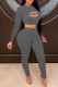 Dark Gray Fashion Sexy Print Patchwork O Neck Long Sleeve Two Pieces