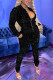 Black Sexy Solid Patchwork Sequins Zipper Collar Long Sleeve Two Pieces