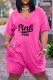 Rose Red Fashion Casual Letter Print Basic V Neck Loose Short Sleeve Romper