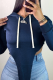 Blue Casual Solid Patchwork Hooded Collar Tops