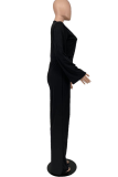 Black Casual Solid Split Joint V Neck Boot Cut Jumpsuits