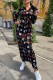 Black Fashion Elegant Print Patchwork Turndown Collar A Line Dresses