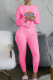 Pink Fashion Sexy Print Patchwork O Neck Long Sleeve Two Pieces
