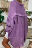 Purple Casual Solid Patchwork Buckle Asymmetrical Turndown Collar Tops